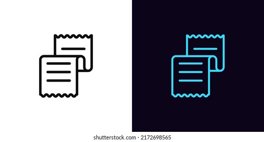 Outline receipt icon, with editable stroke. Invoice paper sign, digital receipt pictogram. Paper check, online payment and purchase, order document, total bill, tax report. Vector icon for Animation