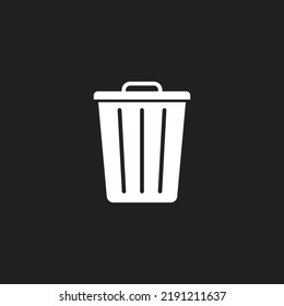 Outline recycle bin, trash bin on black background.