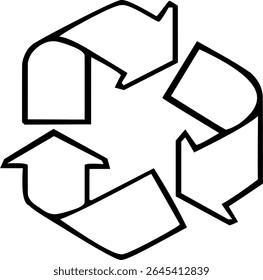 Outline recycling symbol with three arrows forming a Mobius loop, representing reuse, sustainability, and eco-conscious practices.