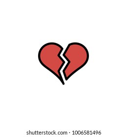 Outline red broken heart icon isolated on white background. Line love pictogram. Valentines day symbol for website design, mobile application, logo, ui. Editable stroke. Vector illustration. Eps10.