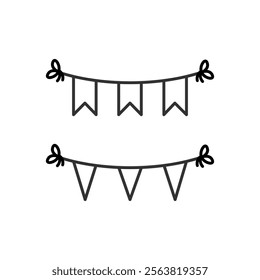 Outline of red bunting flags showcasing unique shapes, suitable for decoration, celebration, and festive events. Perfect for representing party decor, and event planning graphics needs.