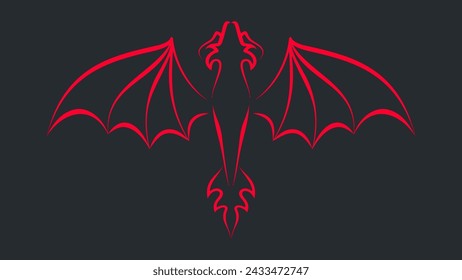 The outline of the red dragon is isolated on a black background. Red dragon symbol or icon.