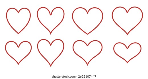 outline Red heart icon set vector. Heart symbol vector illustration on white background