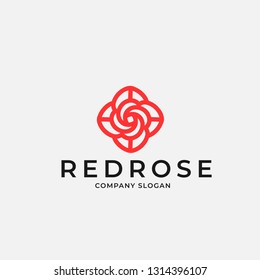 outline red rose in linear style logo design