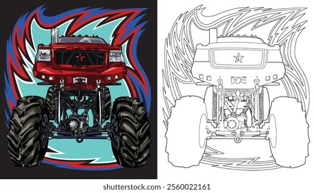 outline red truck, isolated on a black background, for t-shirt design, print, and for business, 
 purposes.