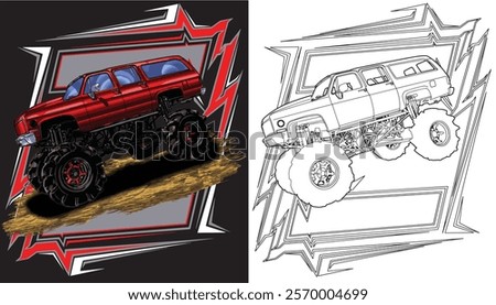 Outline red truck splash isolated on a black background for t-shirt design, print, and business purposes.