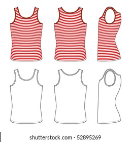 Outline red-white striped vest vector illustration isolated on white