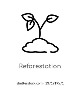 outline reforestation vector icon. isolated black simple line element illustration from charity concept. editable vector stroke reforestation icon on white background