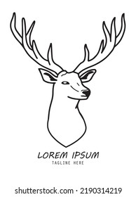 Outline of Reindeer wild head and horn. hand drawing and Fill color for pattern, logo, tattoo, design, badges. Vector illustration isolated on white background. 
