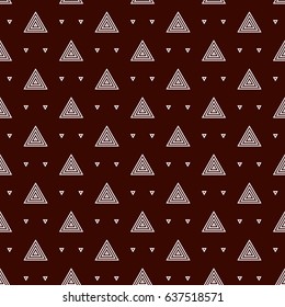 Outline repeated triangles on white background. Simple abstract wallpaper. Seamless surface pattern design with geometric figures. Modern style digital paper, textile print, page fill. Vector art