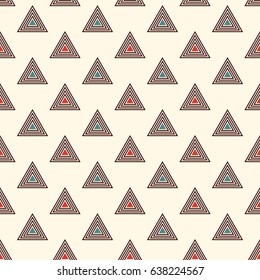 Outline repeated triangles on white background. Simple abstract wallpaper. Seamless surface pattern design with geometric figures. Modern style digital paper, textile print, page fill. Vector art