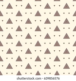 Outline repeated triangles on white background. Simple abstract wallpaper. Seamless surface pattern design with geometric figures. Modern style digital paper, textile print, page fill. Vector art