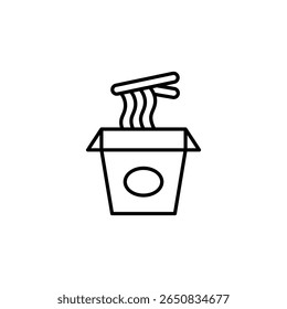 Outline Representation Of Ramen Noodles In Container With Chopsticks
