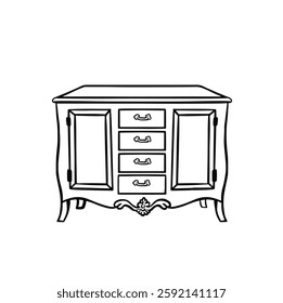 Outline retro cabinet, bedside table symbol, black monochrome vector