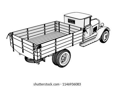 outline retro truck vector