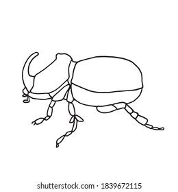 Outline of a rhinoceros beetle, side view. Isolated on a white background vector graphics. Simple vector illustration for logo, coloring and other design.