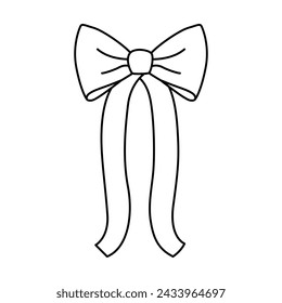 Cinta de contorno para el cabello. Ilustración vectorial plana. Arco de moda para envoltura de regalos. Decoración de la venta del cumpleaños del regalo. Lindo elemento de peinado vintage