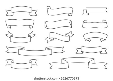 Outline Ribbon labels Set – Simple Line Art Vector Collection