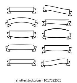 Outline ribbons banners flat isolated on white background