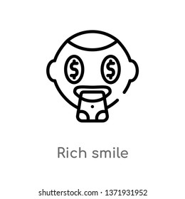 outline rich smile vector icon. isolated black simple line element illustration from commerce and shopping concept. editable vector stroke rich smile icon on white background
