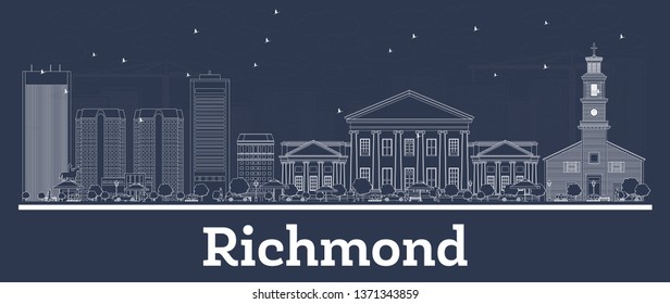 Outline Richmond Virginia City Skyline with White Buildings. Vector Illustration. Business Travel and Concept with Modern Architecture. Richmond Cityscape with Landmarks.