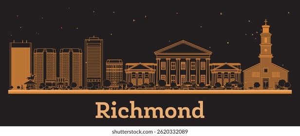 Outline Richmond Virginia City Skyline with orange Buildings. Vector Illustration. Business Travel and Concept with Modern Architecture. Richmond Cityscape with Landmarks.