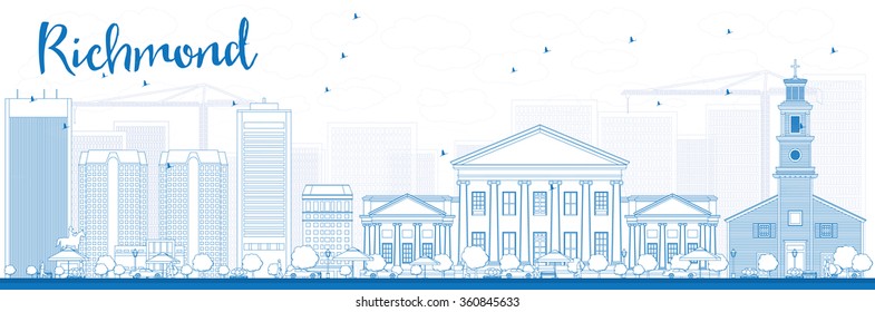 Outline Richmond (Virginia) Skyline With Blue Buildings. Vector Illustration. Business Travel And Tourism Concept with Modern Buildings. Image For Presentation, Banner, Placard And Web Site.