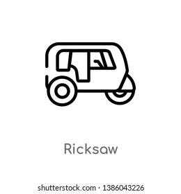 outline ricksaw vector icon. isolated black simple line element illustration from india concept. editable vector stroke ricksaw icon on white background