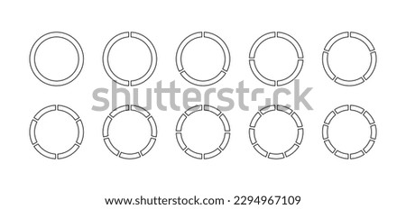 Outline ring chart. Pie diagram template divided into pieces. Round section graph. Circular structure. Set schemes. Piechart with segments and slices. Vector illustration