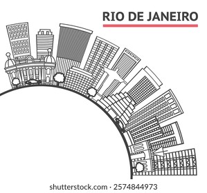 Outline Rio de Janeiro Brazil City Skyline with Modern Buildings and copy space Isolated on White. Vector Illustration. Rio de Janeiro Cityscape with Landmarks. 