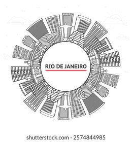 Outline Rio de Janeiro Brazil City Skyline with Modern Buildings and copy space Isolated on White. Vector Illustration. Rio de Janeiro Cityscape with Landmarks. 