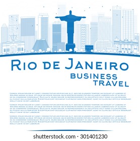 Outline Rio de Janeiro skyline with blue buildings and place for text. Business travel and tourism concept with place for text. Image for presentation, banner, placard and web. Vector illustration