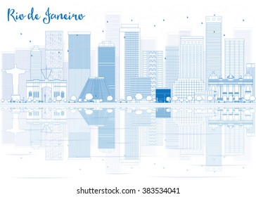 Esbozar el horizonte de Río de Janeiro con edificios azules. Ilustración vectorial. Concepto de viajes de negocios y turismo con lugar para el texto. Imagen para presentación, banner, cartel y sitio web.