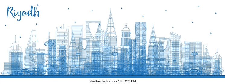 Outline Riyadh Saudi Arabia City Skyline with Blue Buildings. Vector Illustration. Business Travel and Concept with Modern Architecture. Riyadh Cityscape with Landmarks.