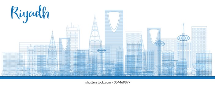 Outline Riyadh skyline with blue buildings. Vector illustration. Business and tourism concept with skyscrapers. Image for presentation, banner, placard or web site
