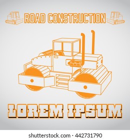 Outline Road Roller Icon. Road Construction Illustration. Business Card of Contractor.