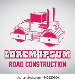 Outline Road Roller Icon. Road Construction Illustration. Business Card of Contractor.