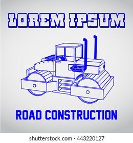 Outline Road Roller Icon. Road Construction Illustration. Business Card of Contractor.