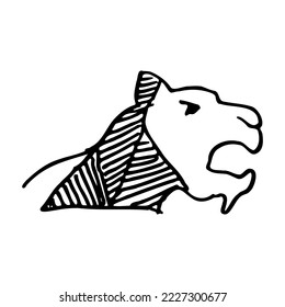 Outline roaring tiger sketch design. Hand drawn black outline tiger detail design. Illustration of tiger for chinese new year celebration. Simple cartoon doodle style tiger sketch