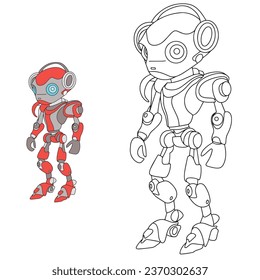 Outline robot coloring page. Doodle robot for coloring book for children education. Vector illustration.