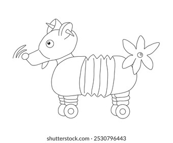 Outline of robot in the shape of a dog on wheels. Vector illustration on a white background