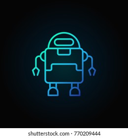 Outline robot vector blue concept icon or symbol on dark background