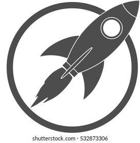 Outline rocket icon with circle frame. Black and white rocket vector, illuistration
