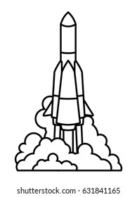 Outline rocket Launch with clouds of exhaust gas Isolated Vector Illustration