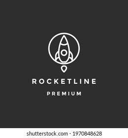 Outline of rocket ship with fire logo vector on black background
