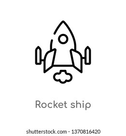 outline rocket ship vector icon. isolated black simple line element illustration from astronomy concept. editable vector stroke rocket ship icon on white background