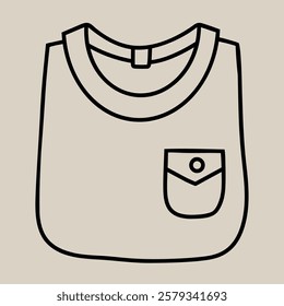 Outline Rolled-Up T-Shirt with pocket. linear hand drawing of folded clothes. Vector illustration.