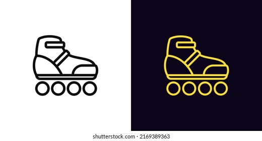 Outline roller skate icon, with editable stroke. Roller skate silhouette, skating rink pictogram. Rental roller skates, store and repair parts, active recreation and extreme. Vector icon for Animation