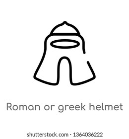 outline roman or greek helmet vector icon. isolated black simple line element illustration from museum concept. editable vector stroke roman or greek helmet icon on white background