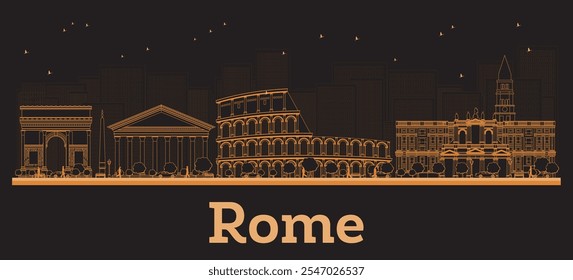 Outline Rome Italy City Skyline with orange Buildings. Vector Illustration. Business Travel and Concept with Modern Architecture. Rome Cityscape with Landmarks.